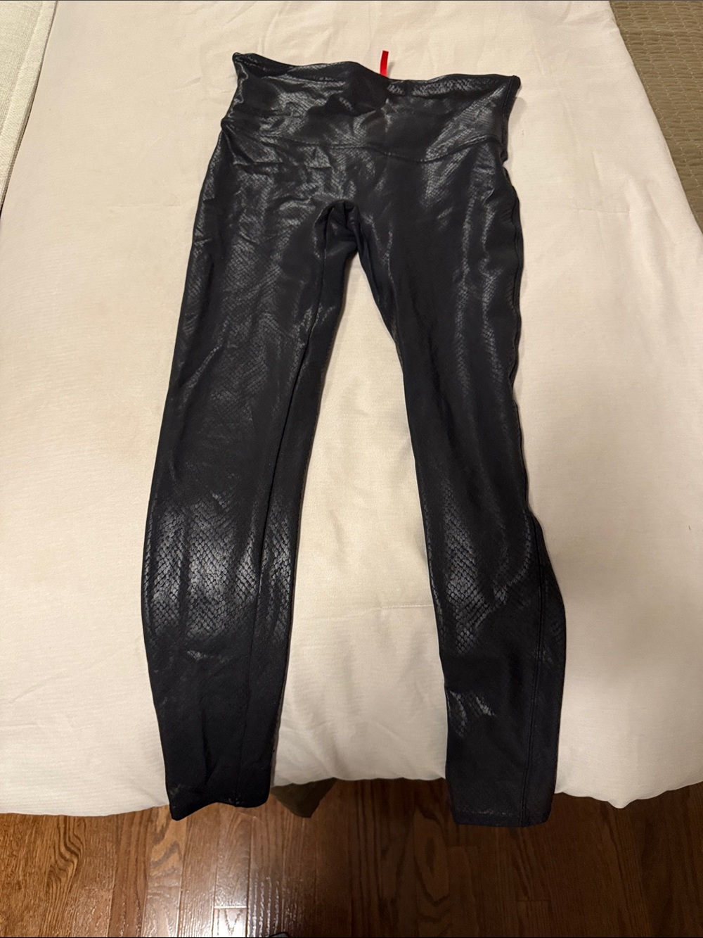 SPANX Black Snake-Embossed Faux Leather Leggings